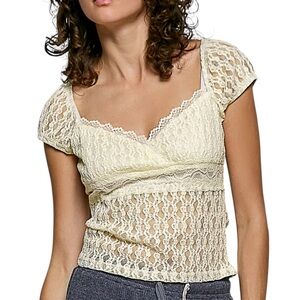 Lace Short-Sleeve Cream Women's Top